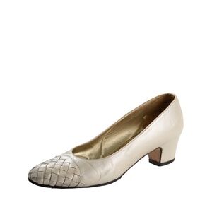 Vintage Bottega Veneta Metallic Intrecciato Pumps Size 6.5 B 80s Taupe as is